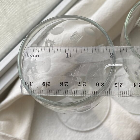 Crystal Cut Etched Diamond & Circle Motif Cordial Vintage Pair Glasses - Picture 5 of 5